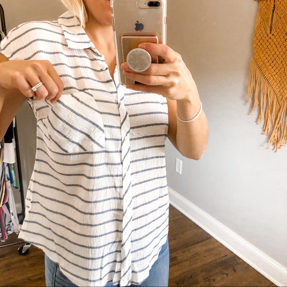 Merona Striped Cap Sleeve Shirt Top White/Gray S - Picture 10 of 11